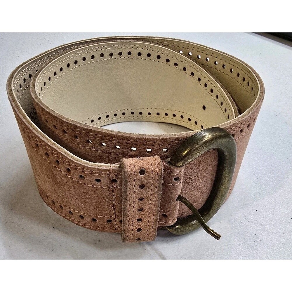 Axcess Dusty Rose Suede Leather Wide Belt Womens 33" Made In Italy Brass Buckle